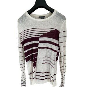Vince Linen Blend Crewneck Shirt Burgundy Geometric Design Size XSmall